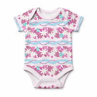 Monstera Tiare Plumeria Lei Pattern Baby Onesie Pink Version