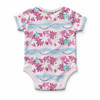 Monstera Tiare Plumeria Lei Pattern Baby Onesie Pink Version