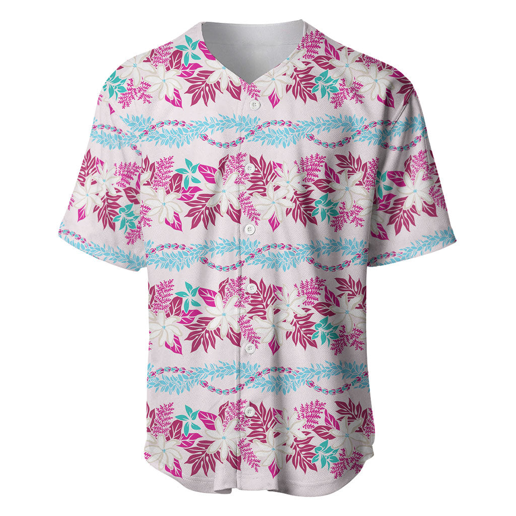 Monstera Tiare Plumeria Lei Pattern Baseball Jersey Pink Version