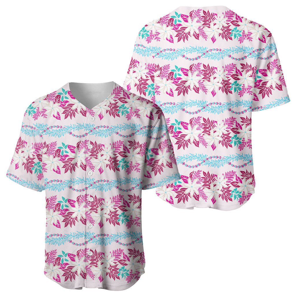 Monstera Tiare Plumeria Lei Pattern Baseball Jersey Pink Version