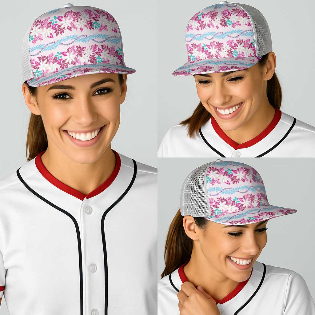 Monstera Tiare Plumeria Lei Pattern Baseball Net Cap Pink Version