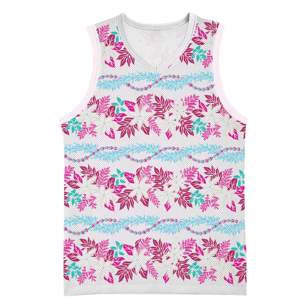 Monstera Tiare Plumeria Lei Pattern Basketball Jersey Pink Version