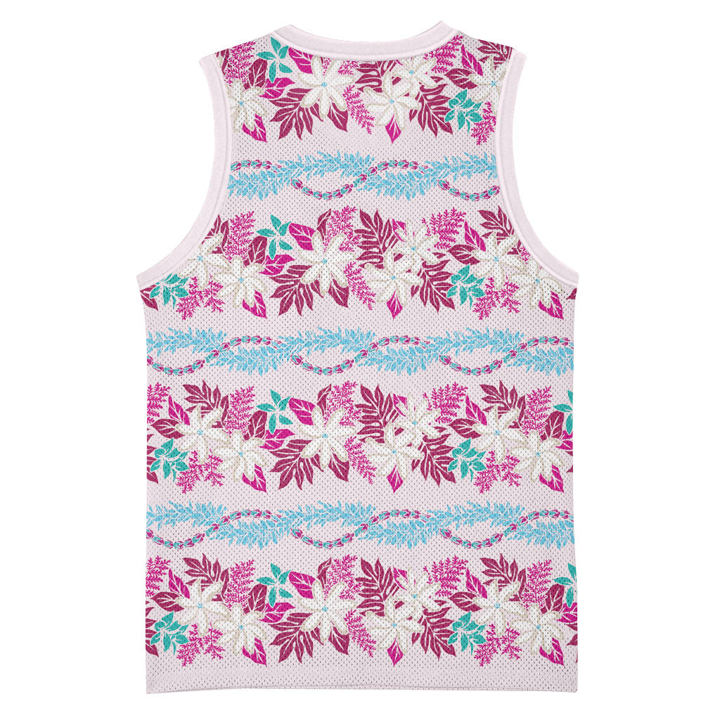 Monstera Tiare Plumeria Lei Pattern Basketball Jersey Pink Version