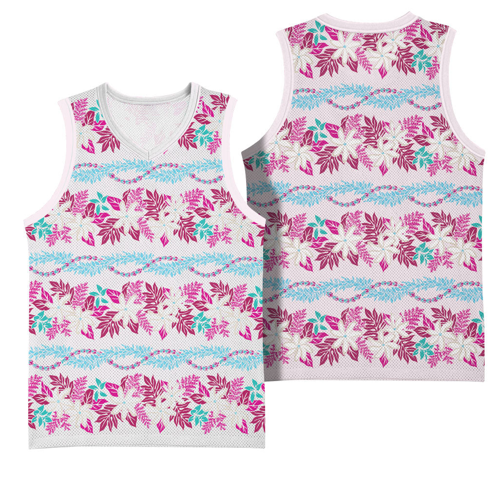 Monstera Tiare Plumeria Lei Pattern Basketball Jersey Pink Version