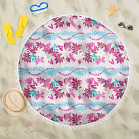 Monstera Tiare Plumeria Lei Pattern Beach Blanket Pink Version