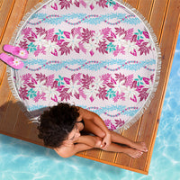 Monstera Tiare Plumeria Lei Pattern Beach Blanket Pink Version
