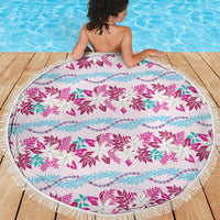 Monstera Tiare Plumeria Lei Pattern Beach Blanket Pink Version