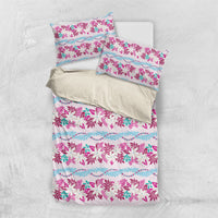 Monstera Tiare Plumeria Lei Pattern Bedding Set Pink Version LT01 US Twin 172cm x 218cm Pink - Polynesian Pride