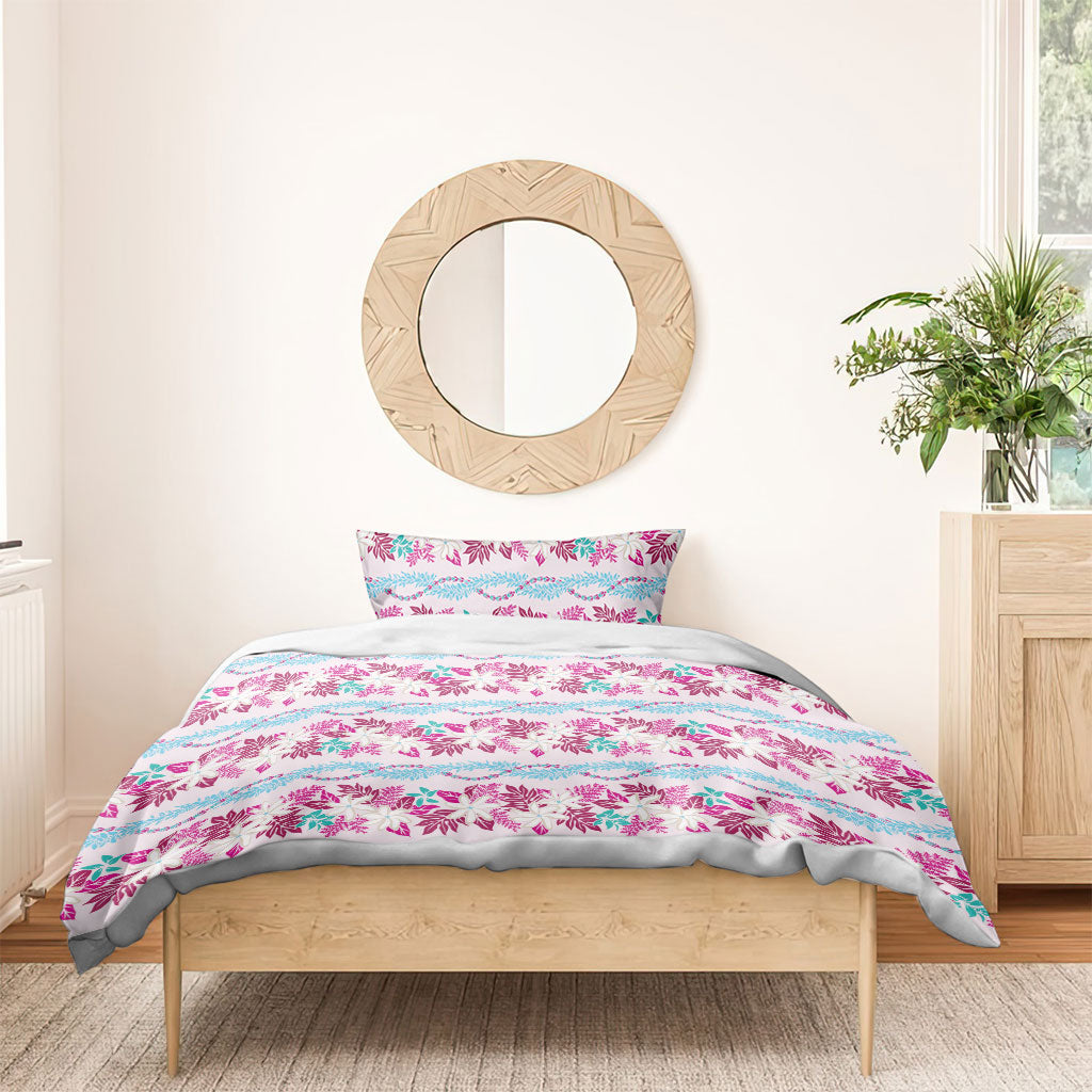 Monstera Tiare Plumeria Lei Pattern Bedding Set Pink Version LT01 - Polynesian Pride