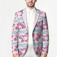 Monstera Tiare Plumeria Lei Pattern Blazer Pink Version LT01 - Polynesian Pride