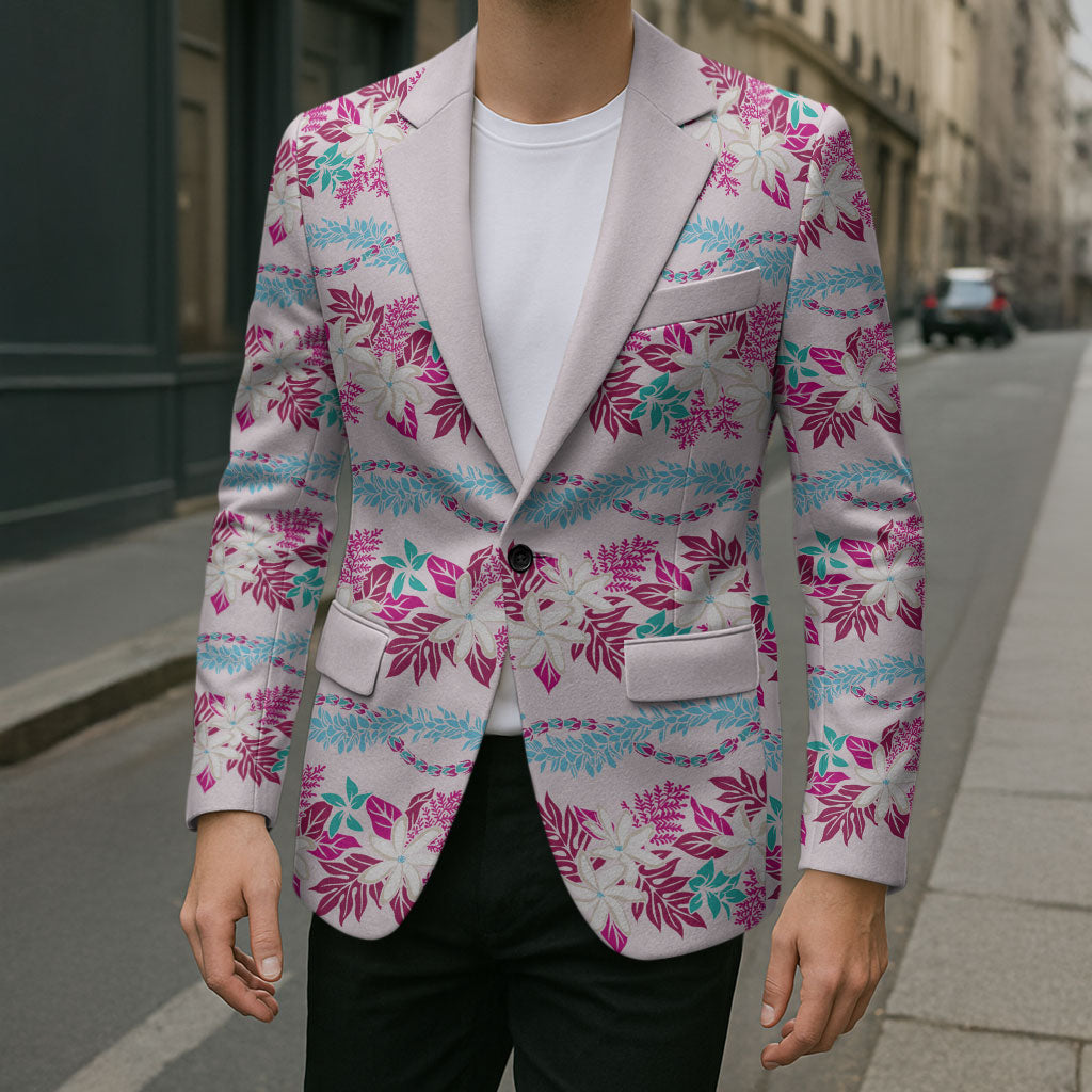 Monstera Tiare Plumeria Lei Pattern Blazer Pink Version LT01 - Polynesian Pride