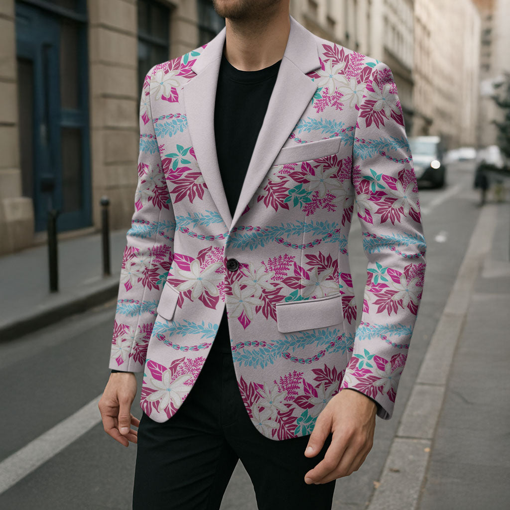 Monstera Tiare Plumeria Lei Pattern Blazer Pink Version LT01 - Polynesian Pride