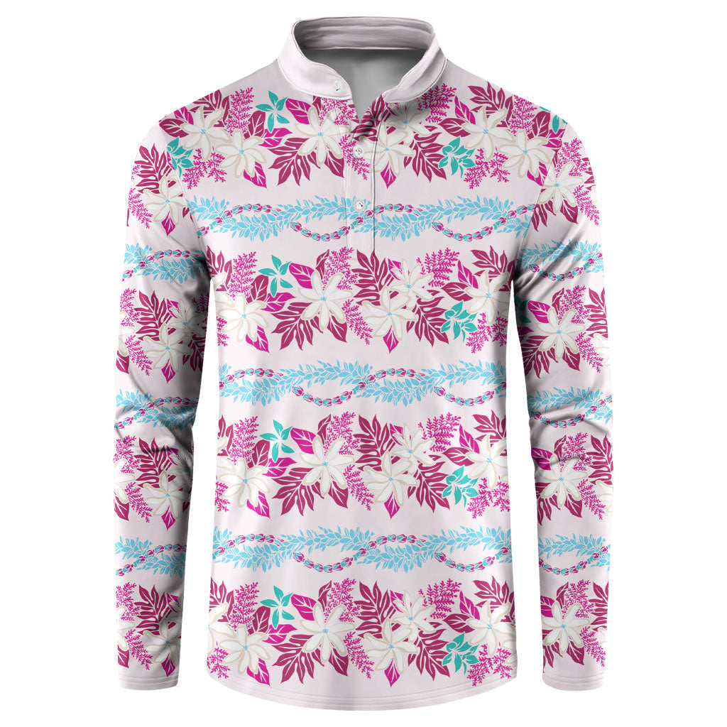 Monstera Tiare Plumeria Lei Pattern Button Sweatshirt Pink Version