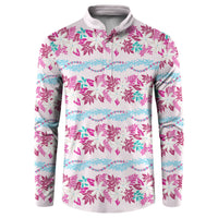 Monstera Tiare Plumeria Lei Pattern Button Sweatshirt Pink Version