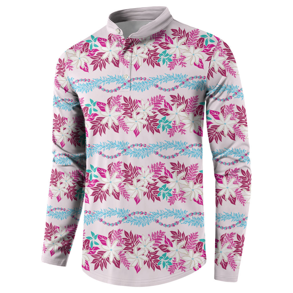 Monstera Tiare Plumeria Lei Pattern Button Sweatshirt Pink Version