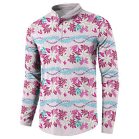 Monstera Tiare Plumeria Lei Pattern Button Sweatshirt Pink Version