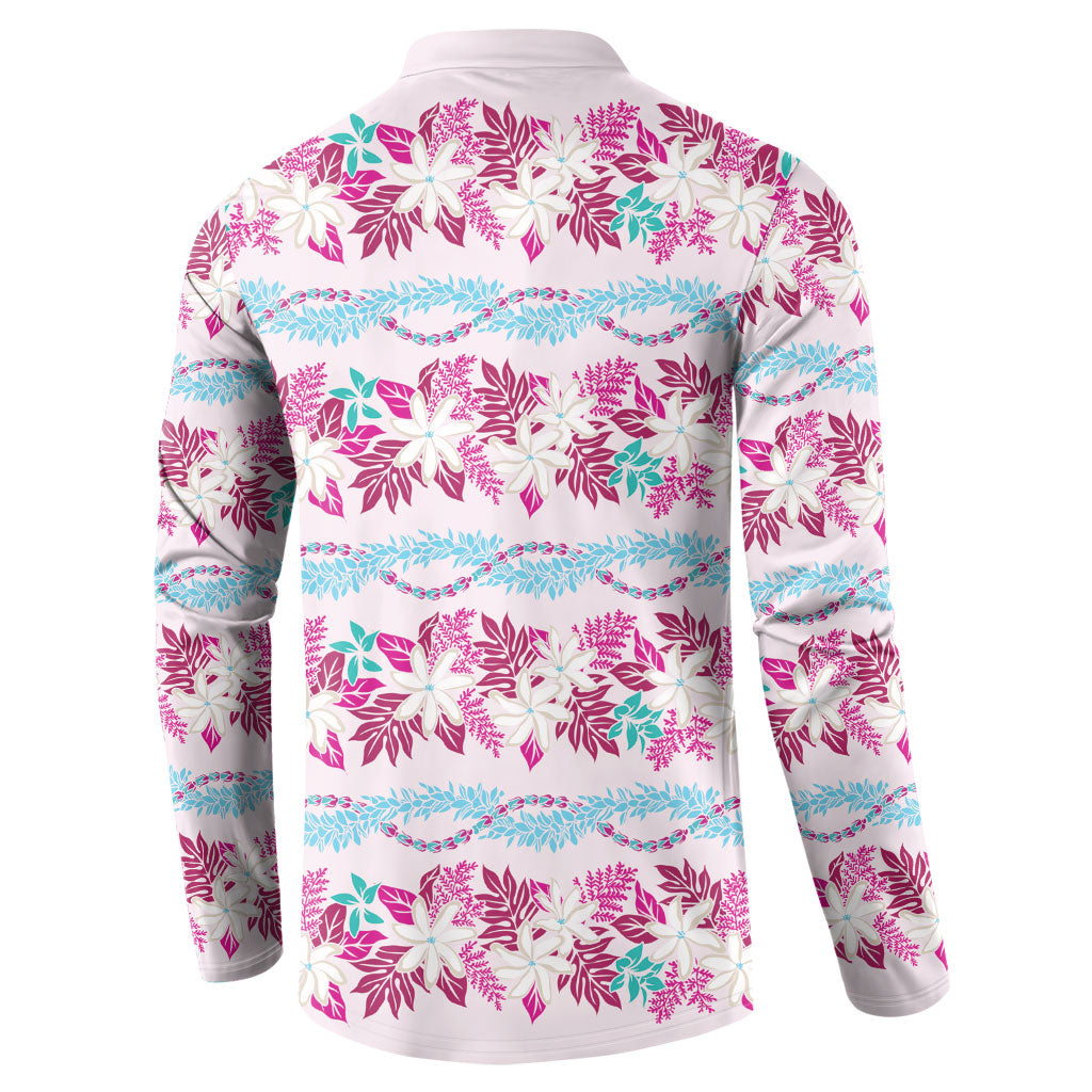 Monstera Tiare Plumeria Lei Pattern Button Sweatshirt Pink Version
