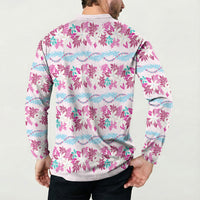 Monstera Tiare Plumeria Lei Pattern Button Sweatshirt Pink Version