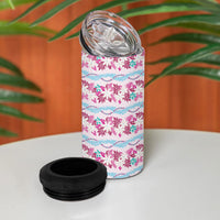 Monstera Tiare Plumeria Lei Pattern 4 in 1 Can Cooler Tumbler Pink Version