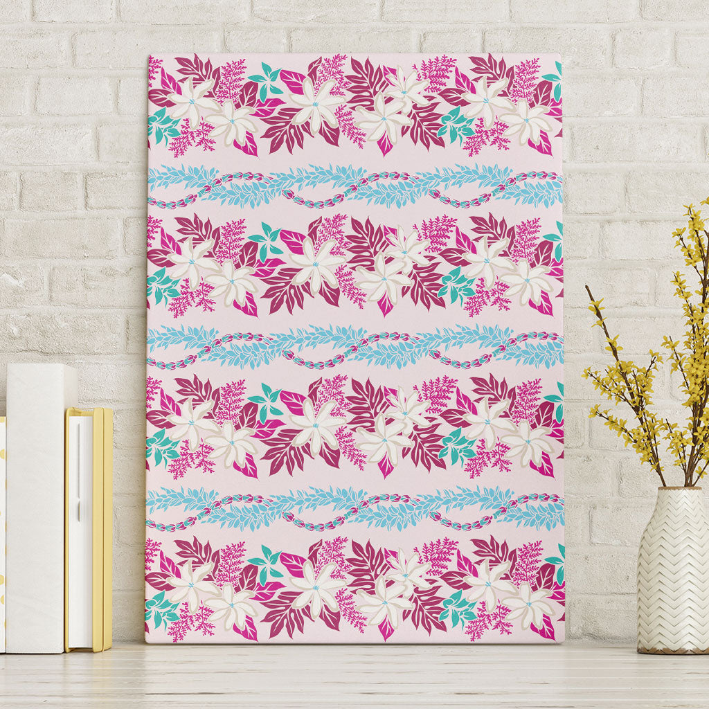 Monstera Tiare Plumeria Lei Pattern Canvas Wall Art Pink Version