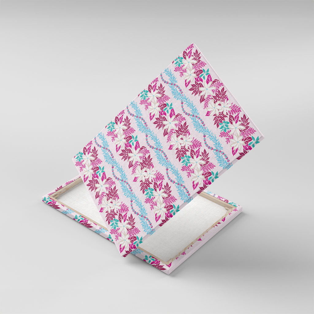 Monstera Tiare Plumeria Lei Pattern Canvas Wall Art Pink Version