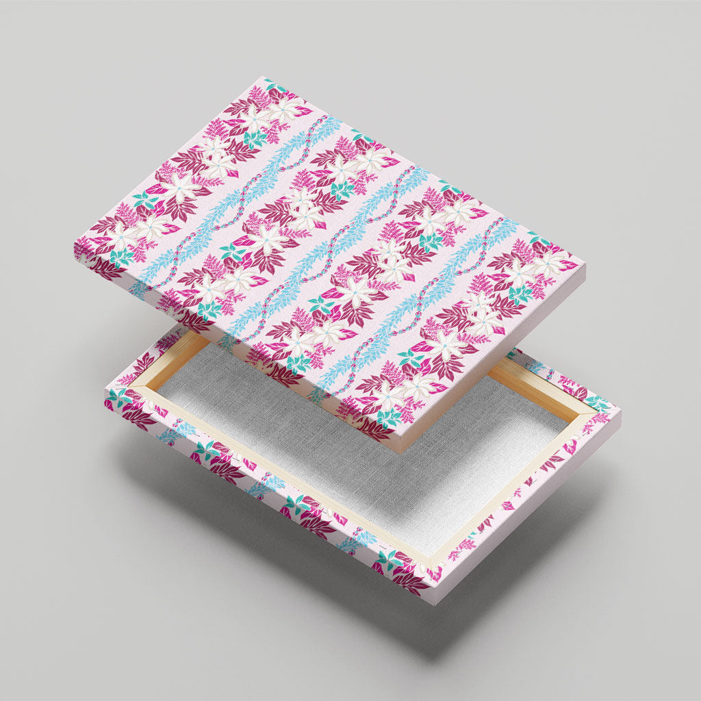 Monstera Tiare Plumeria Lei Pattern Canvas Wall Art Pink Version