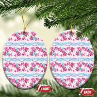 Monstera Tiare Plumeria Lei Pattern Ceramic Ornament Pink Version