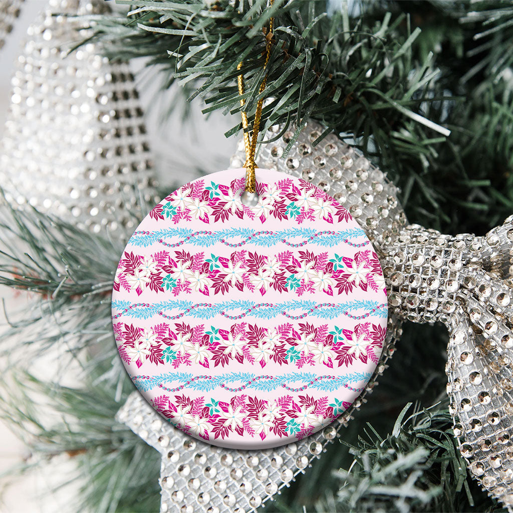 Monstera Tiare Plumeria Lei Pattern Ceramic Ornament Pink Version