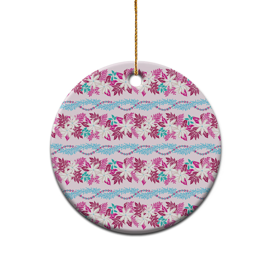 Monstera Tiare Plumeria Lei Pattern Ceramic Ornament Pink Version