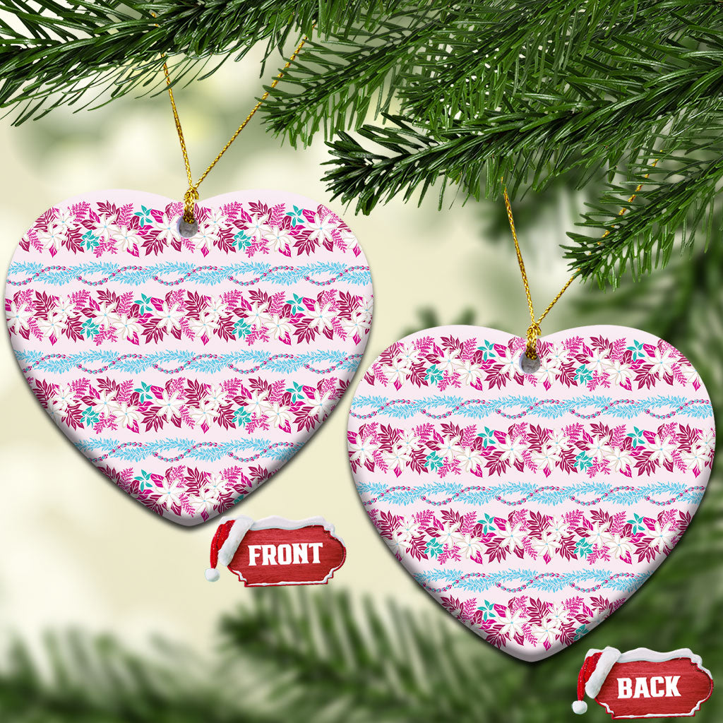 Monstera Tiare Plumeria Lei Pattern Ceramic Ornament Pink Version