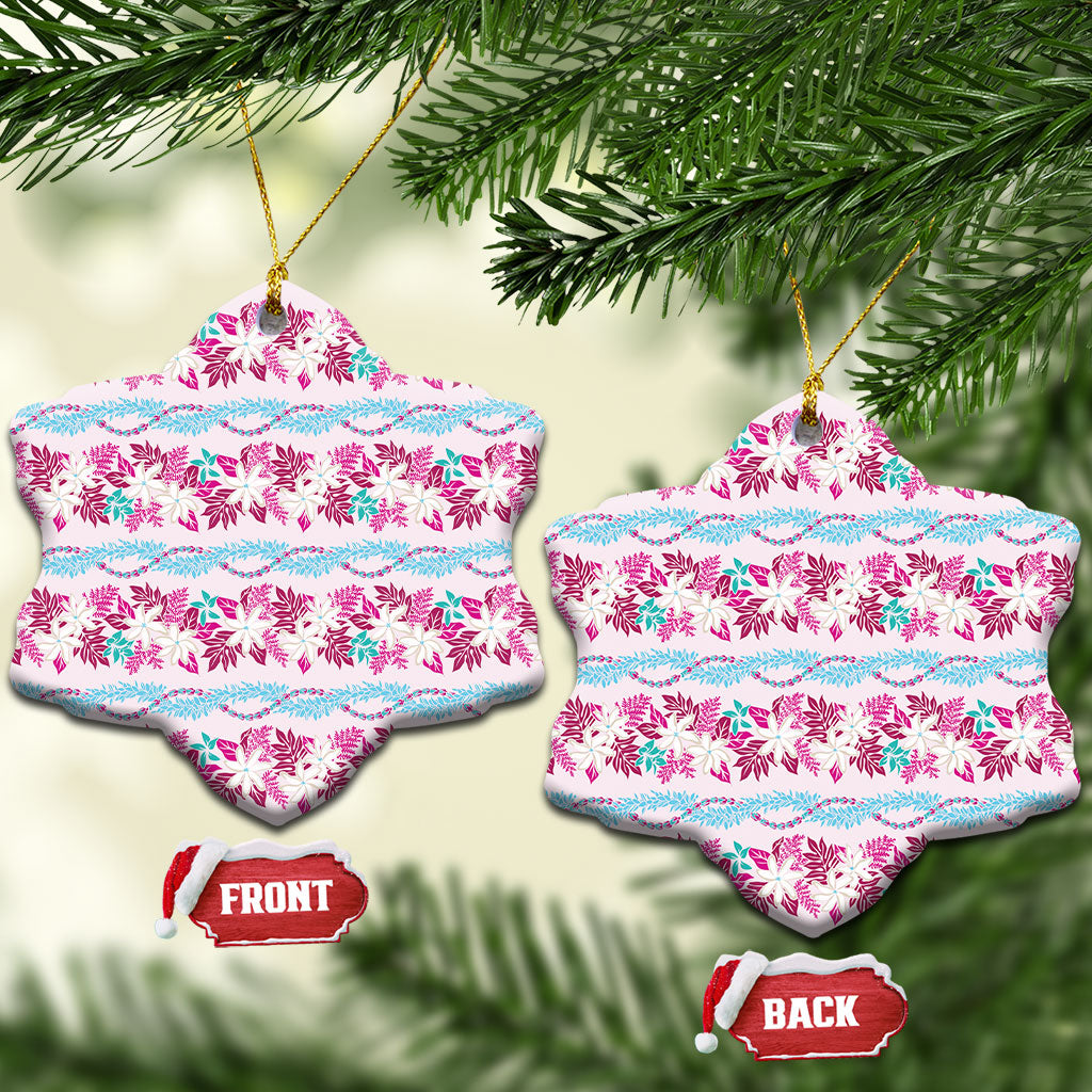 Monstera Tiare Plumeria Lei Pattern Ceramic Ornament Pink Version