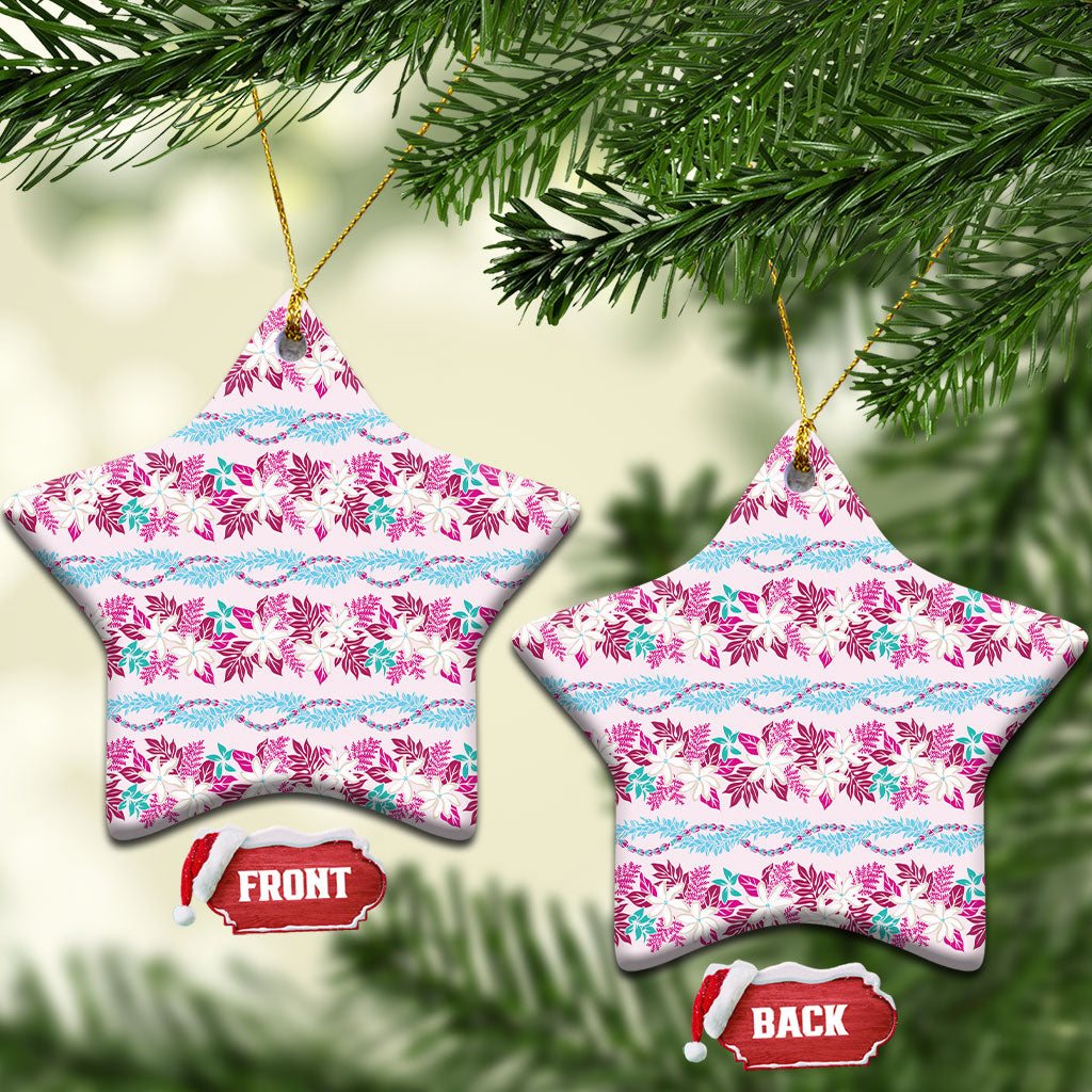 Monstera Tiare Plumeria Lei Pattern Ceramic Ornament Pink Version