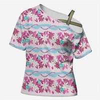 Monstera Tiare Plumeria Lei Pattern Cross Shoulder Shirt Pink Version