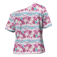Monstera Tiare Plumeria Lei Pattern Cross Shoulder Shirt Pink Version