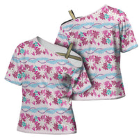 Monstera Tiare Plumeria Lei Pattern Cross Shoulder Shirt Pink Version