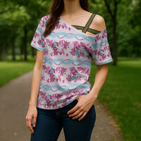 Monstera Tiare Plumeria Lei Pattern Cross Shoulder Shirt Pink Version