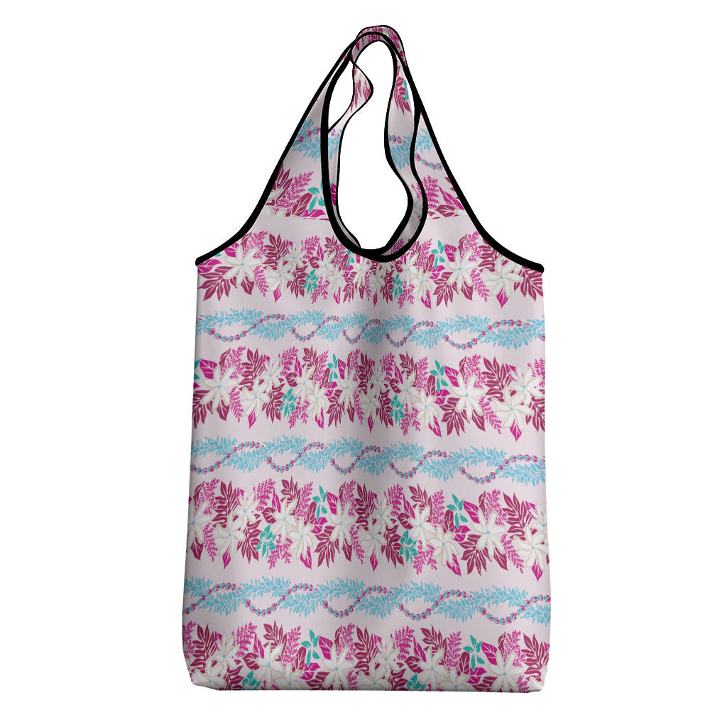 Monstera Tiare Plumeria Lei Pattern Grocery Bag Pink Version LT01 - Polynesian Pride