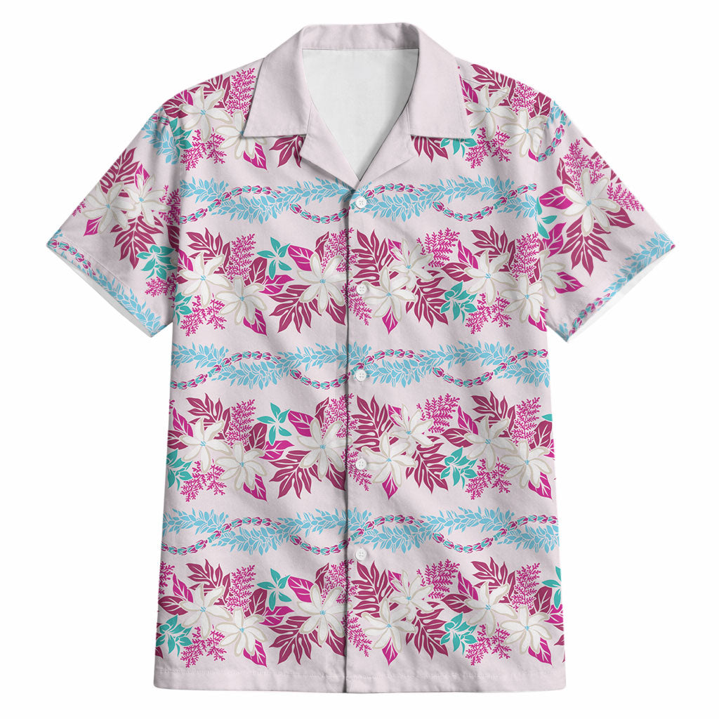 Monstera Tiare Plumeria Lei Pattern Hawaiian Shirt Pink Version