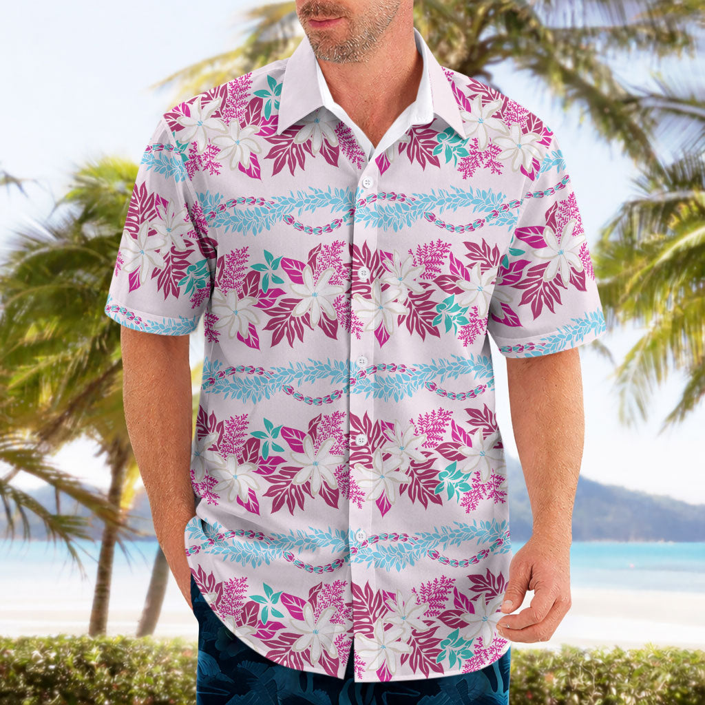 Monstera Tiare Plumeria Lei Pattern Hawaiian Shirt Pink Version