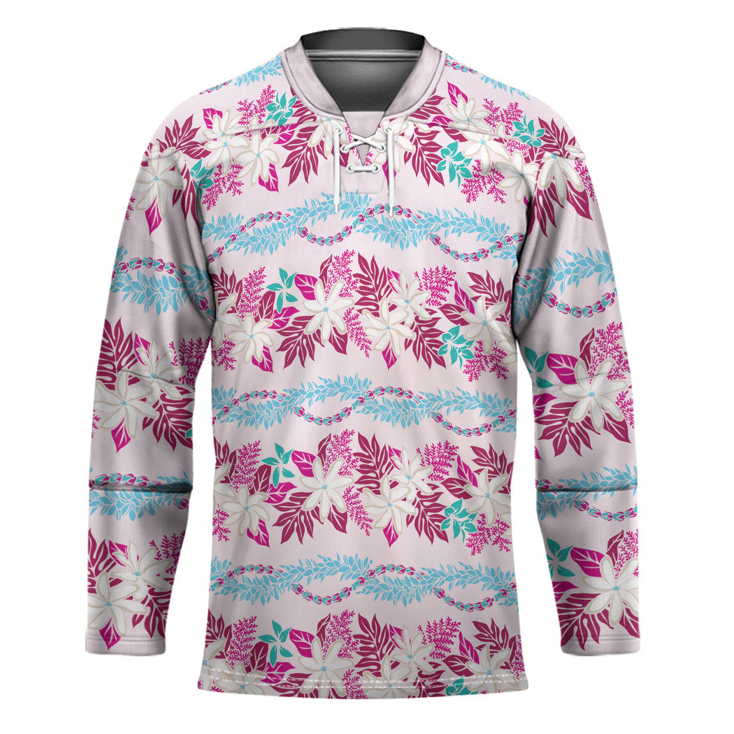 Monstera Tiare Plumeria Lei Pattern Hockey Jersey Pink Version LT01 Unisex Pink - Polynesian Pride