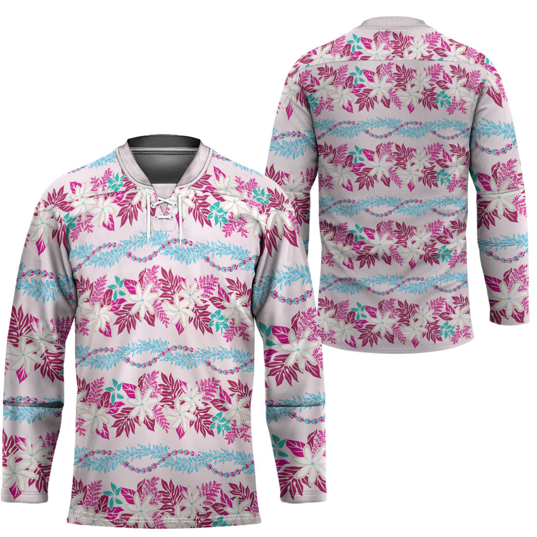 Monstera Tiare Plumeria Lei Pattern Hockey Jersey Pink Version LT01 - Polynesian Pride