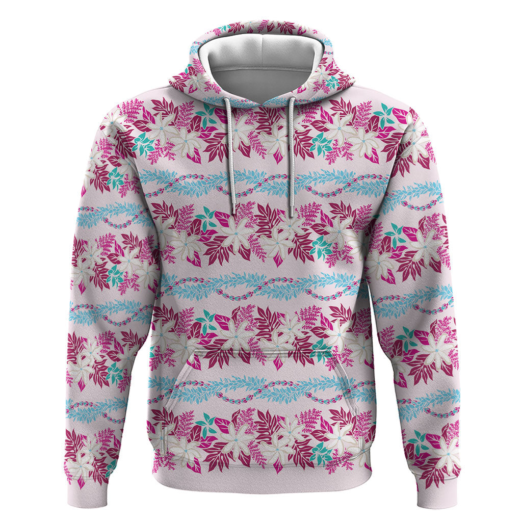 Monstera Tiare Plumeria Lei Pattern Hoodie Pink Version