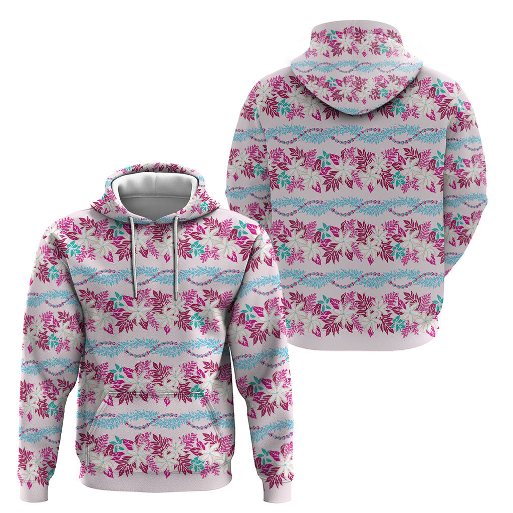 Monstera Tiare Plumeria Lei Pattern Hoodie Pink Version