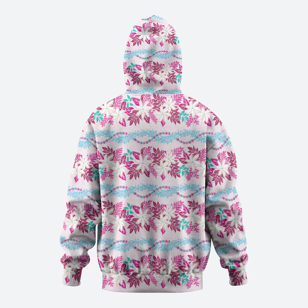 Monstera Tiare Plumeria Lei Pattern Hoodie Pink Version