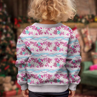 Monstera Tiare Plumeria Lei Pattern Kid Ugly Christmas Sweater Pink Version