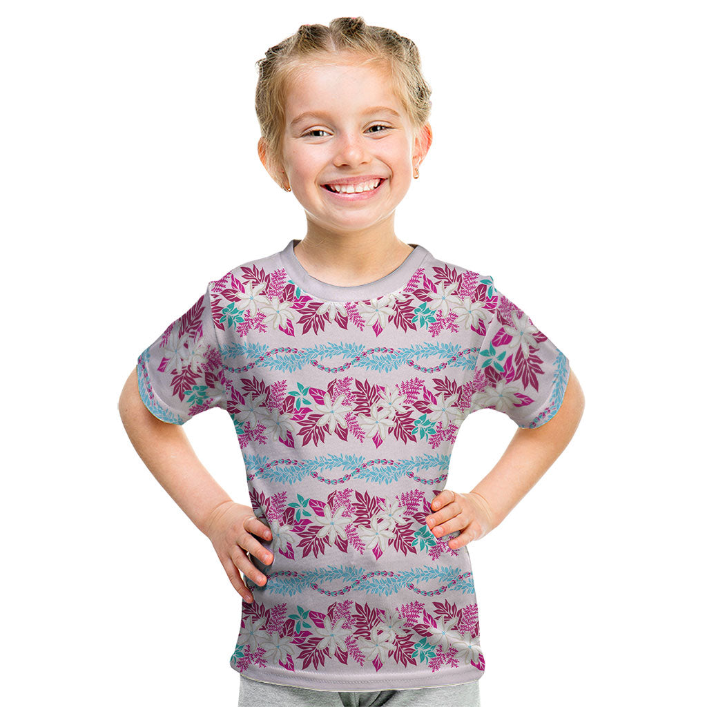 Monstera Tiare Plumeria Lei Pattern Kid T Shirt Pink Version