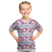 Monstera Tiare Plumeria Lei Pattern Kid T Shirt Pink Version