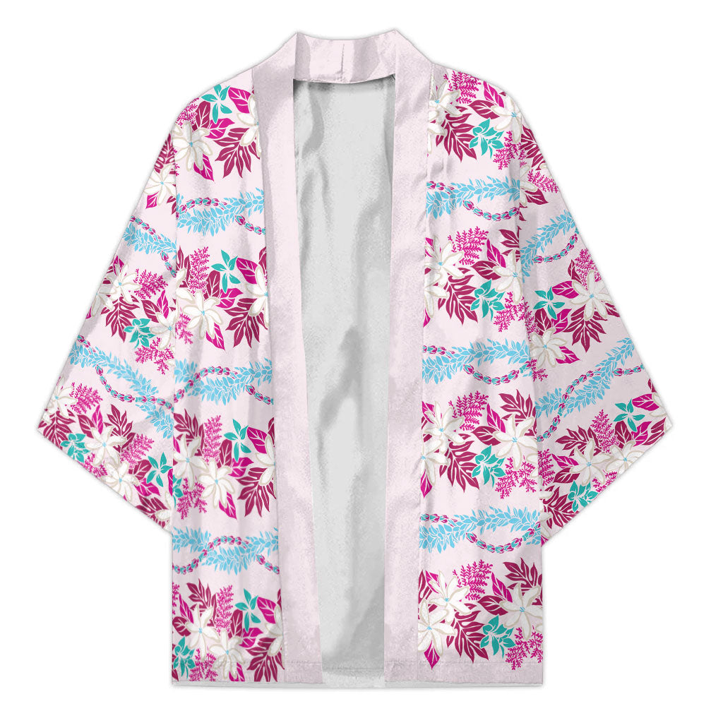 Monstera Tiare Plumeria Lei Pattern Kimono Pink Version