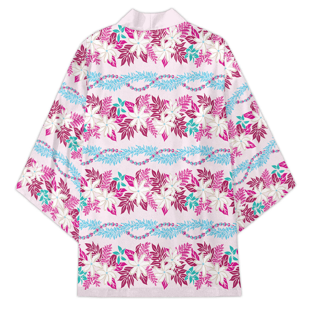 Monstera Tiare Plumeria Lei Pattern Kimono Pink Version