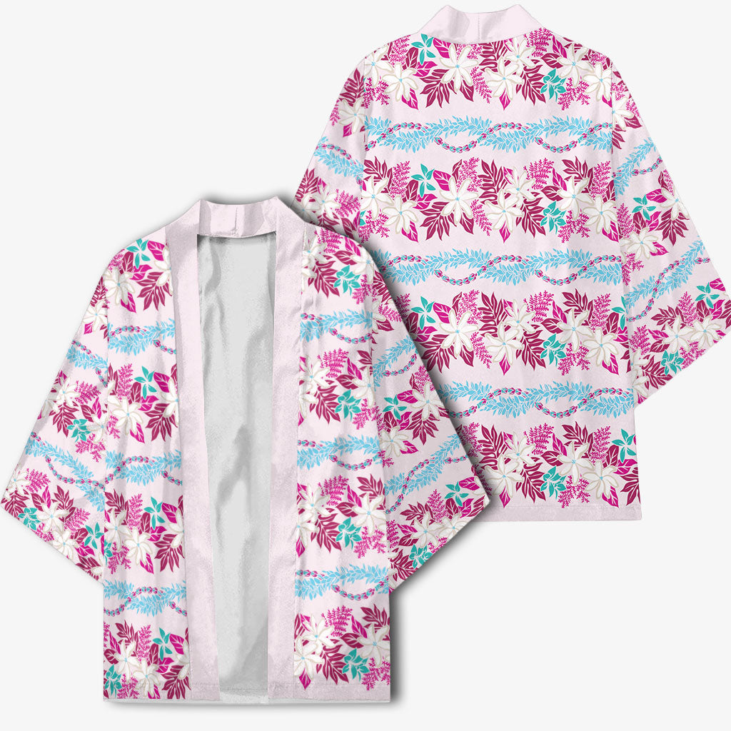 Monstera Tiare Plumeria Lei Pattern Kimono Pink Version